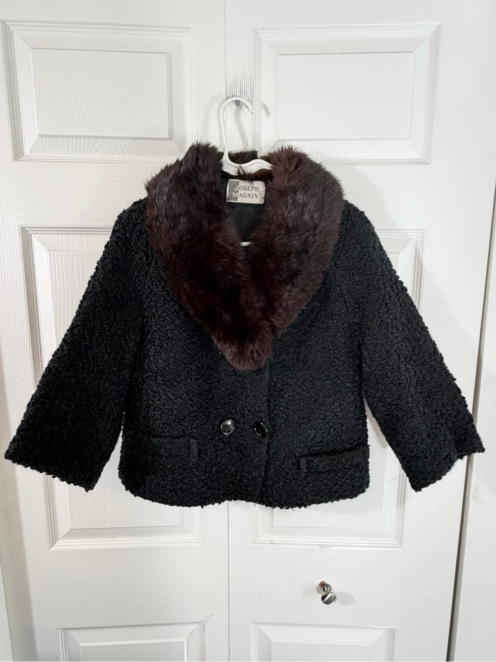 Joseph Magnin Curly Persian / Karakul Lamb Real Fur Cropped Jacket Coat Small